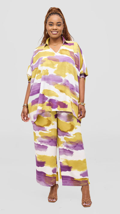 Vivo Sanali Wide Leg Pants- Purple / Olive Print