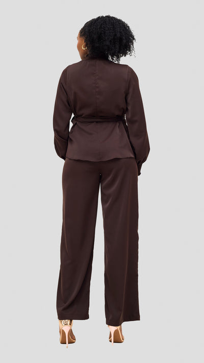 Vivo Ayah Bishop Sleeve Mock Neck Top - Chocolate