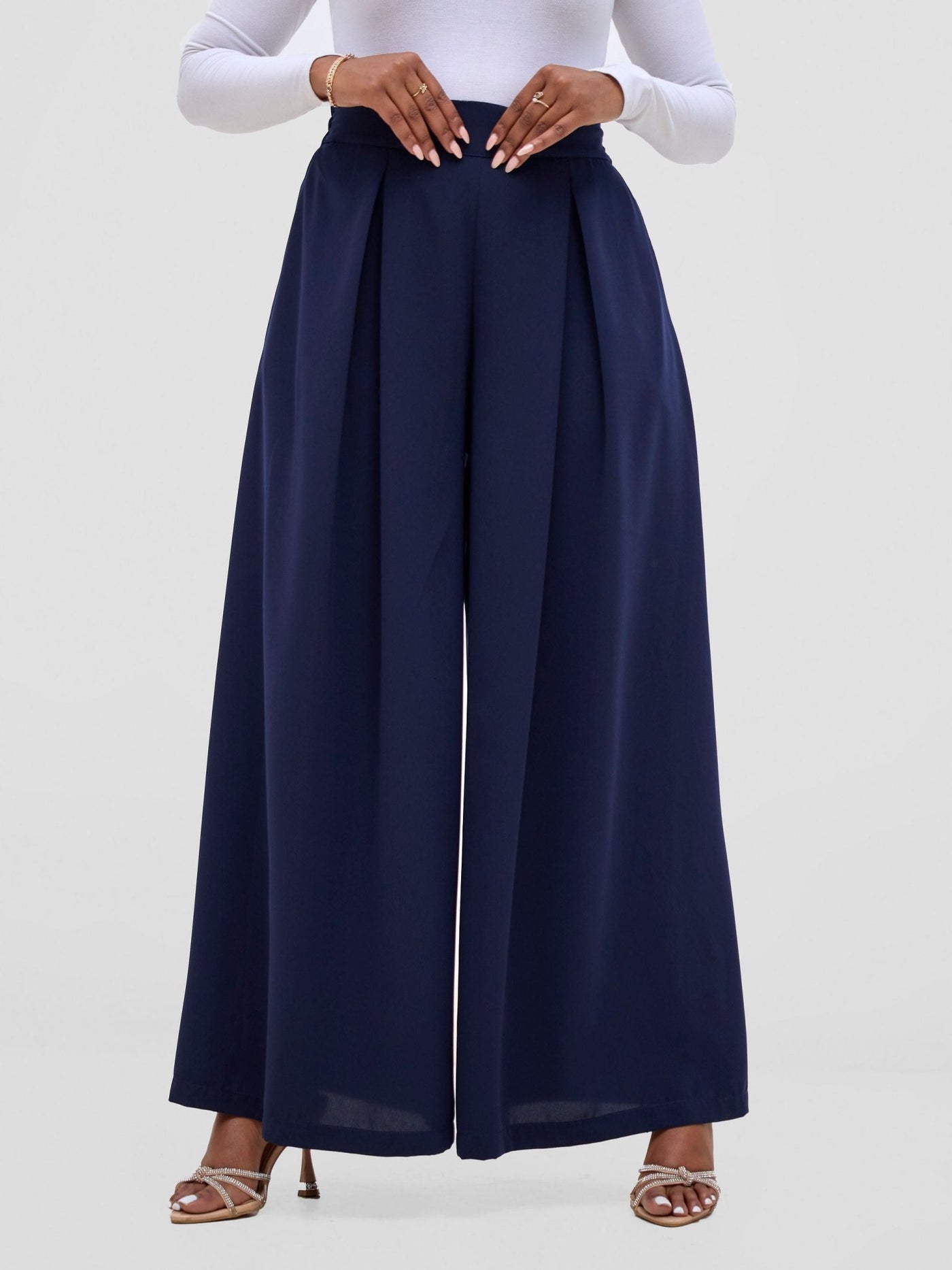 Vivo Hari Wide Leg Pants - Navy Blue - Shopzetu
