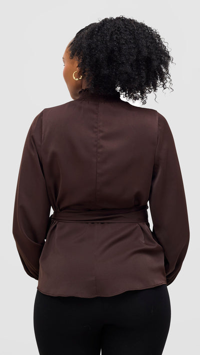 Vivo Ayah Bishop Sleeve Mock Neck Top - Chocolate