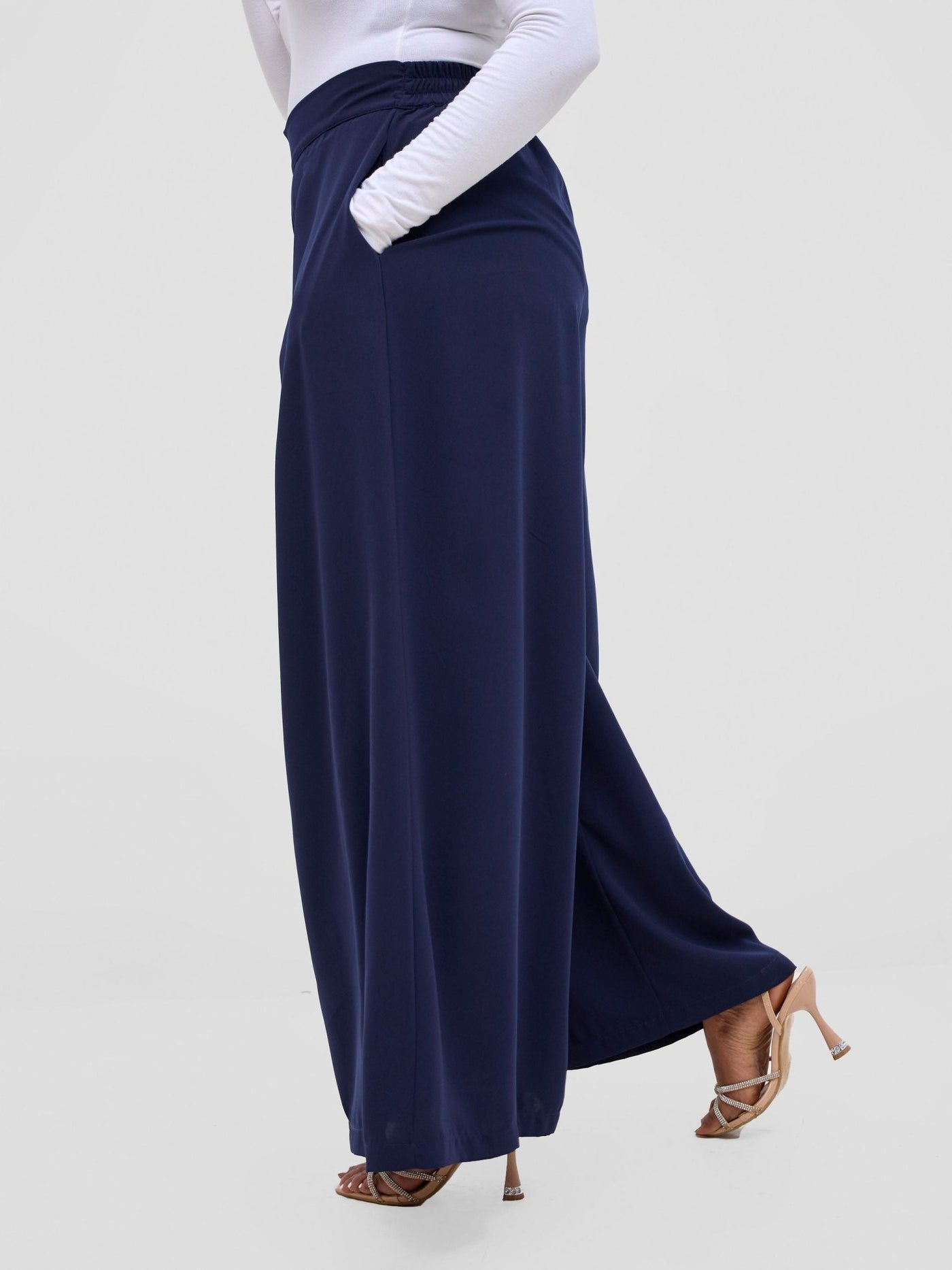 Vivo Hari Wide Leg Pants - Navy Blue - Shopzetu