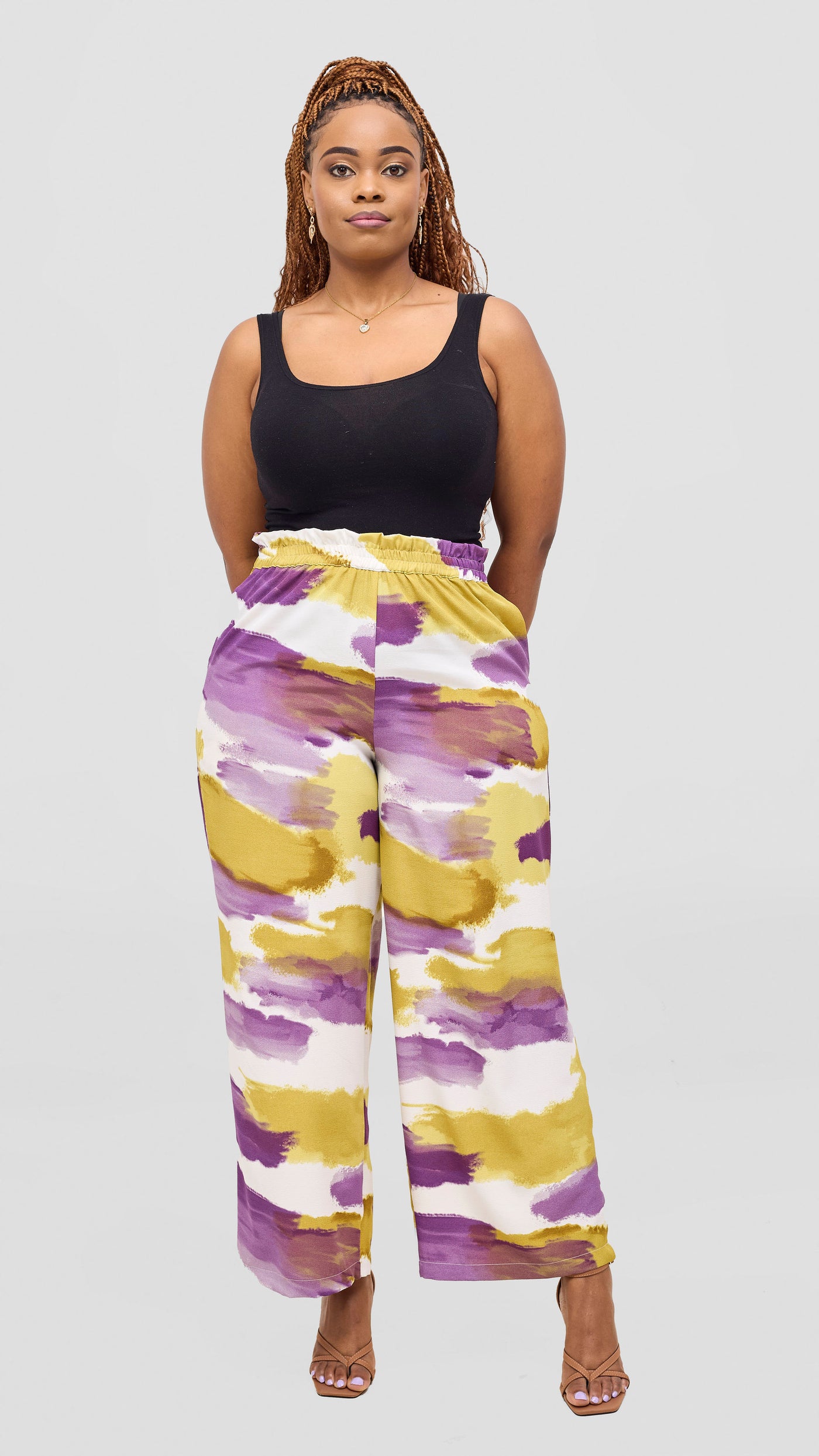 Vivo Sanali Wide Leg Pants- Purple / Olive Print