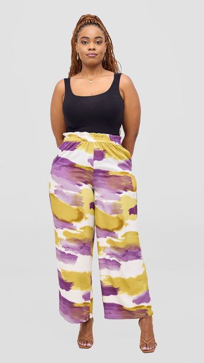 Vivo Sanali Wide Leg Pants- Purple / Olive Print