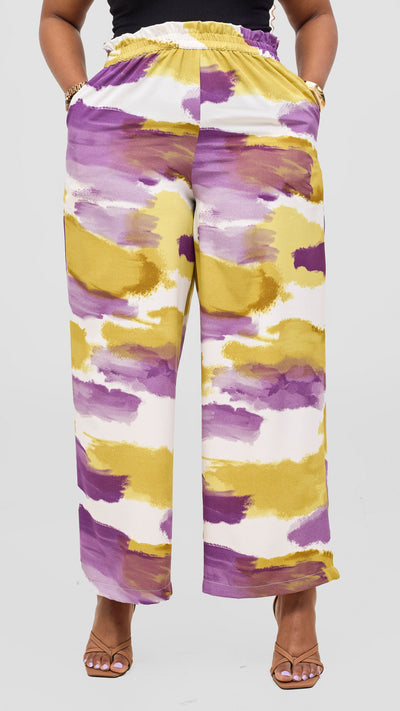 Vivo Sanali Wide Leg Pants- Purple / Olive Print