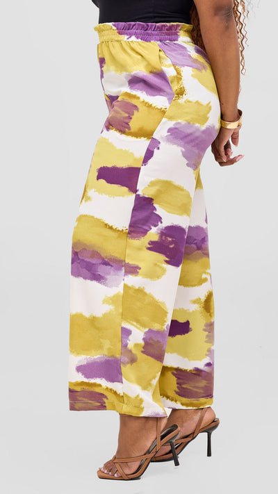Vivo Sanali Wide Leg Pants- Purple / Olive Print