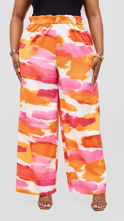 Vivo Sanali Wide Leg Pants- Orange / Pink Print