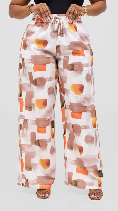 Vivo Ayah Drawstring Pants - Taupe / Orange Zani Print