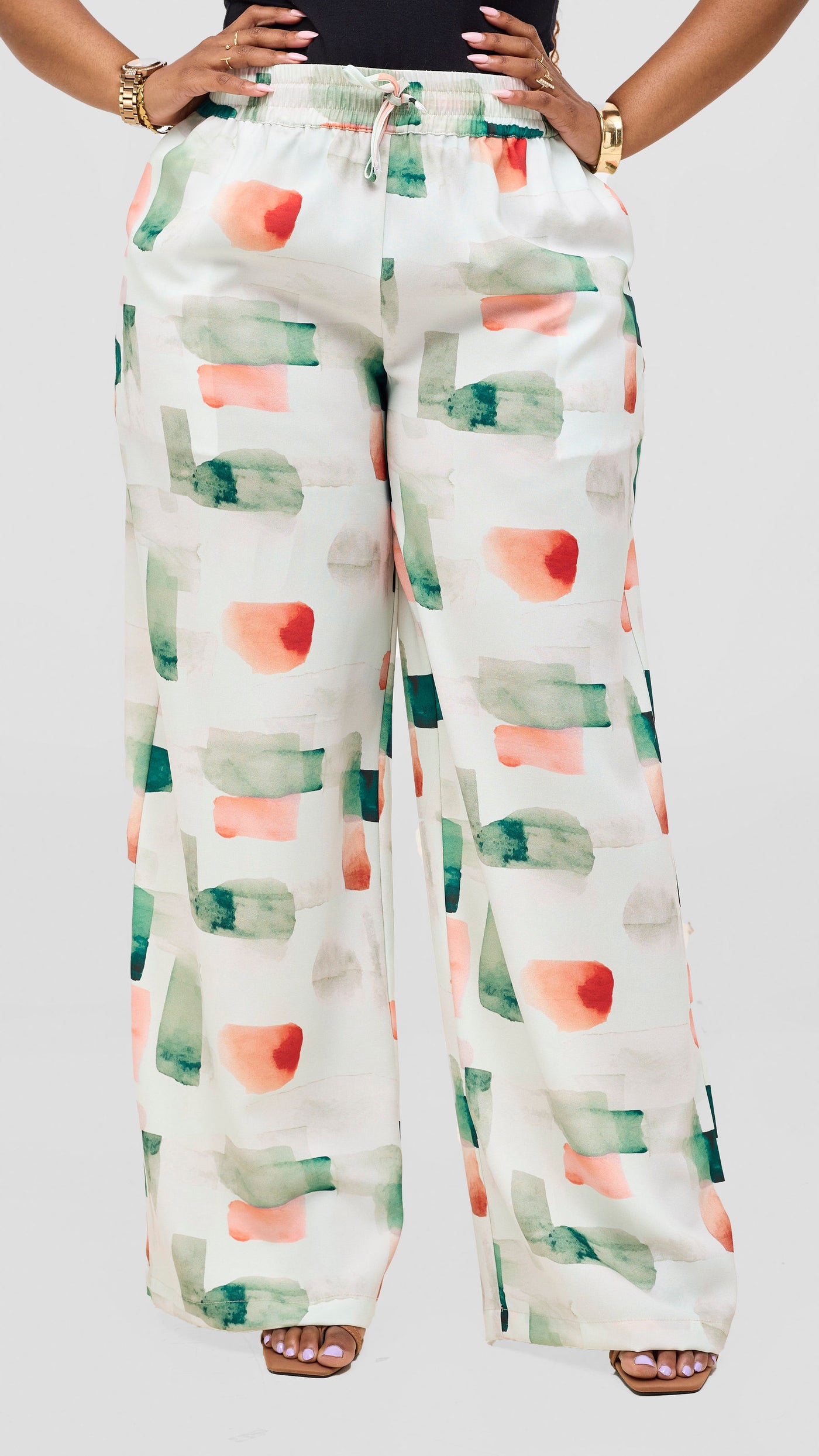 Vivo Ayah Drawstring Pants -Green / Peach Zani Print