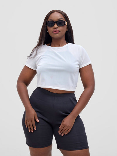 Zoya Vasha Short Sleeve Mesh Top - White - Shopzetu