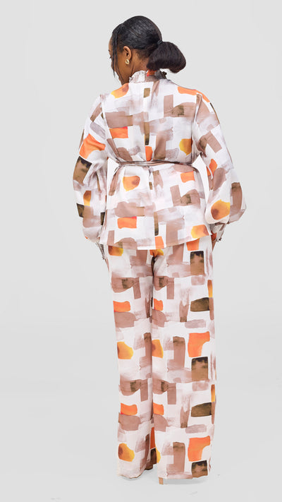 Vivo Ayah Drawstring Pants - Taupe / Orange Zani Print