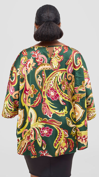 Vivo Keza Circular Loose Top - Dark Green / Hunters Print