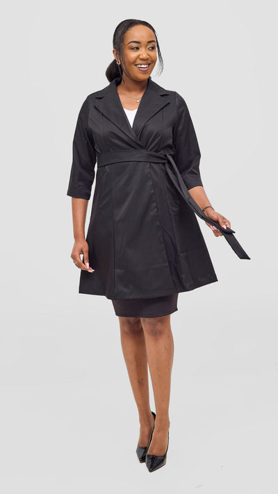 Vivo Aleri Trench Coat Dress - Black