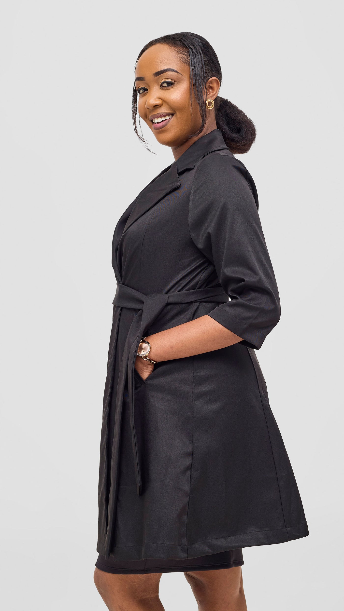 Vivo Aleri Trench Coat Dress - Black