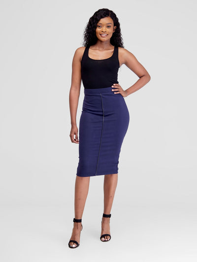 Vivo Vinna Knee Length Piped Skirt - Navy Blue / Grey - Shopzetu