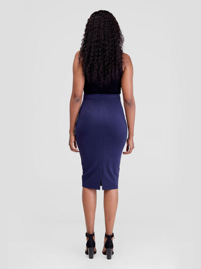 Vivo Vinna Knee Length Piped Skirt - Navy Blue / Grey - Shopzetu