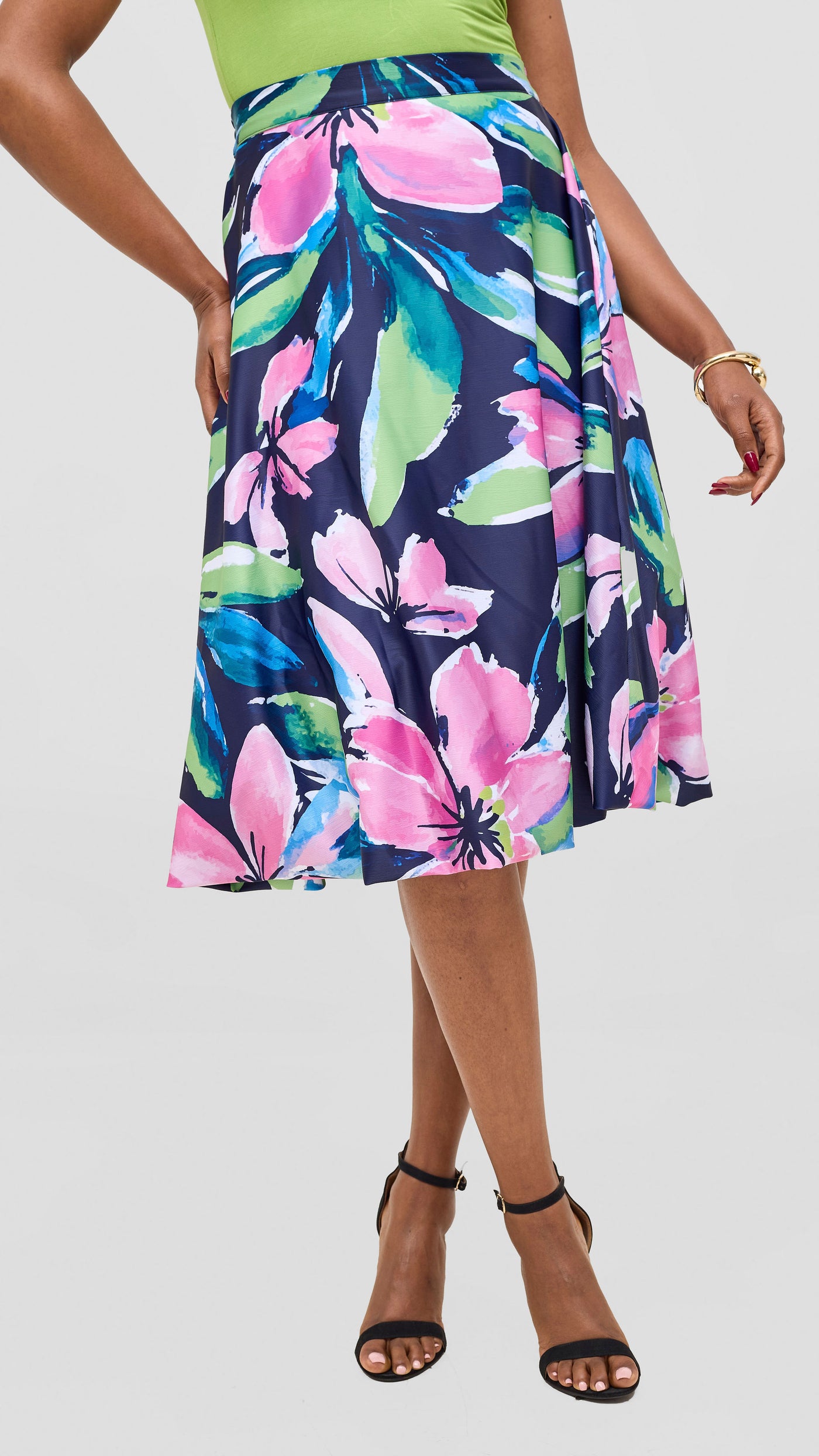 Vivo Iyana Bubble Midi Skirt - Green / Pink Iya Print