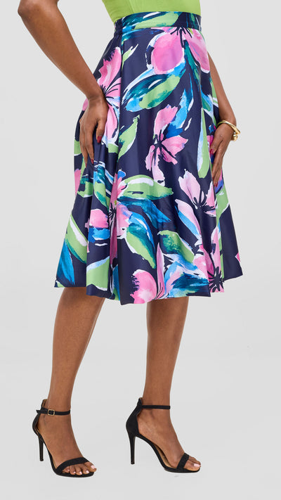 Vivo Iyana Bubble Midi Skirt - Green / Pink Iya Print