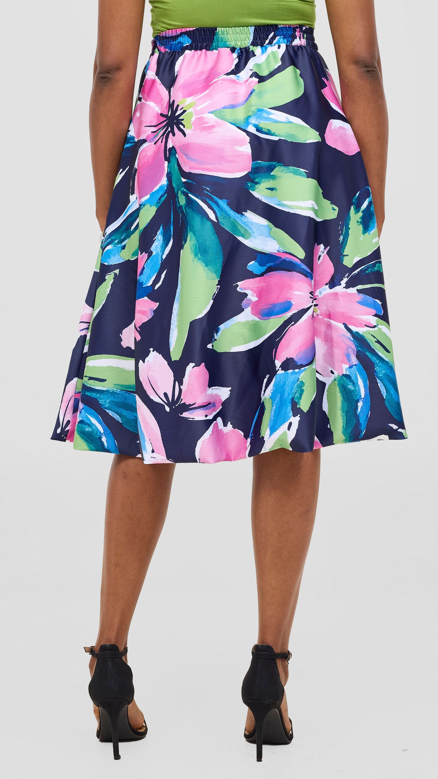 Vivo Iyana Bubble Midi Skirt - Green / Pink Iya Print