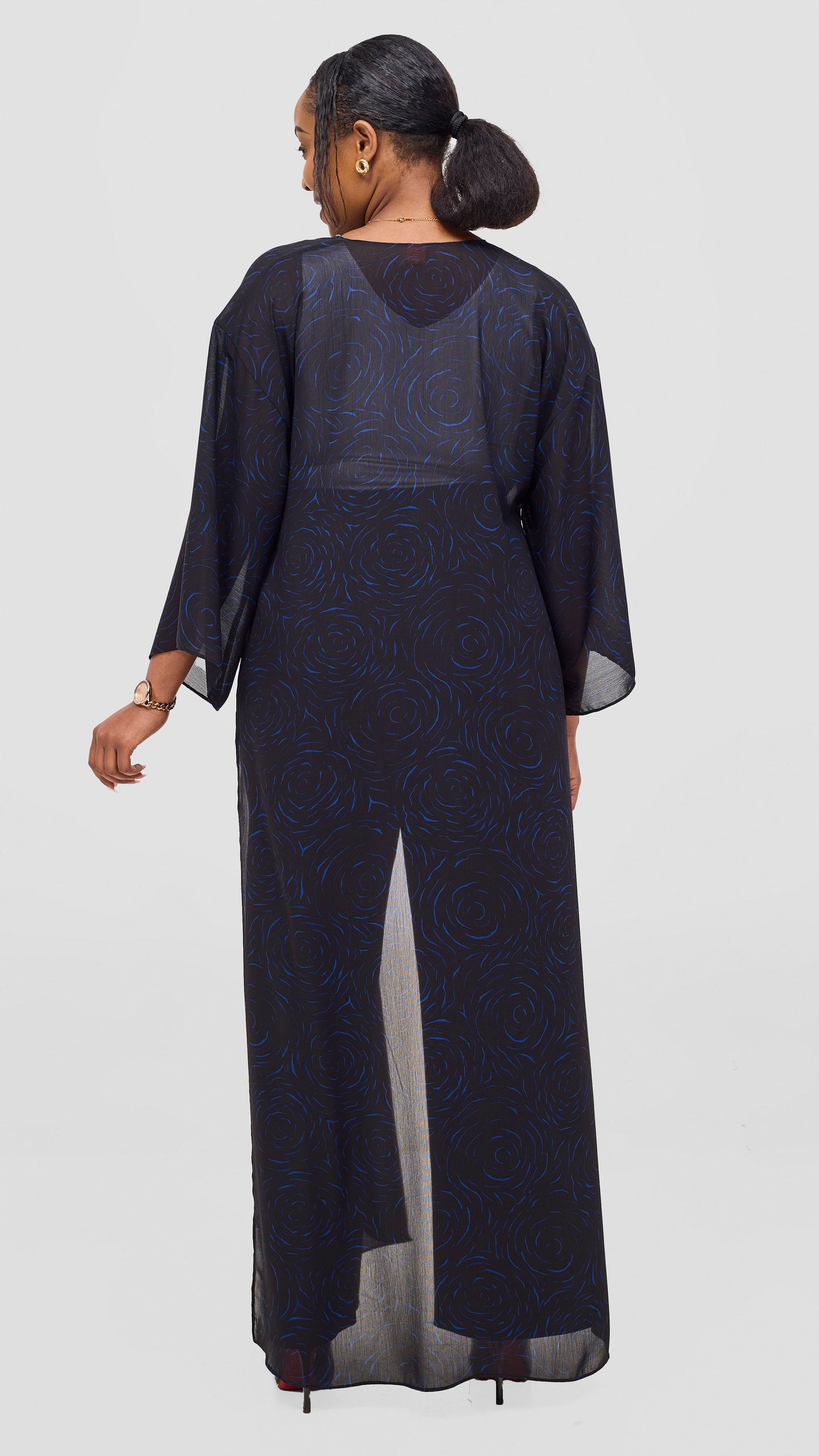 Vivo Nandi High Slit Kimono - Black / Blue Print