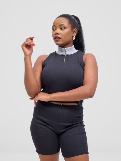 Zoya Vasha Sleeveless Turtleneck Top - Black / Grey - Shopzetu