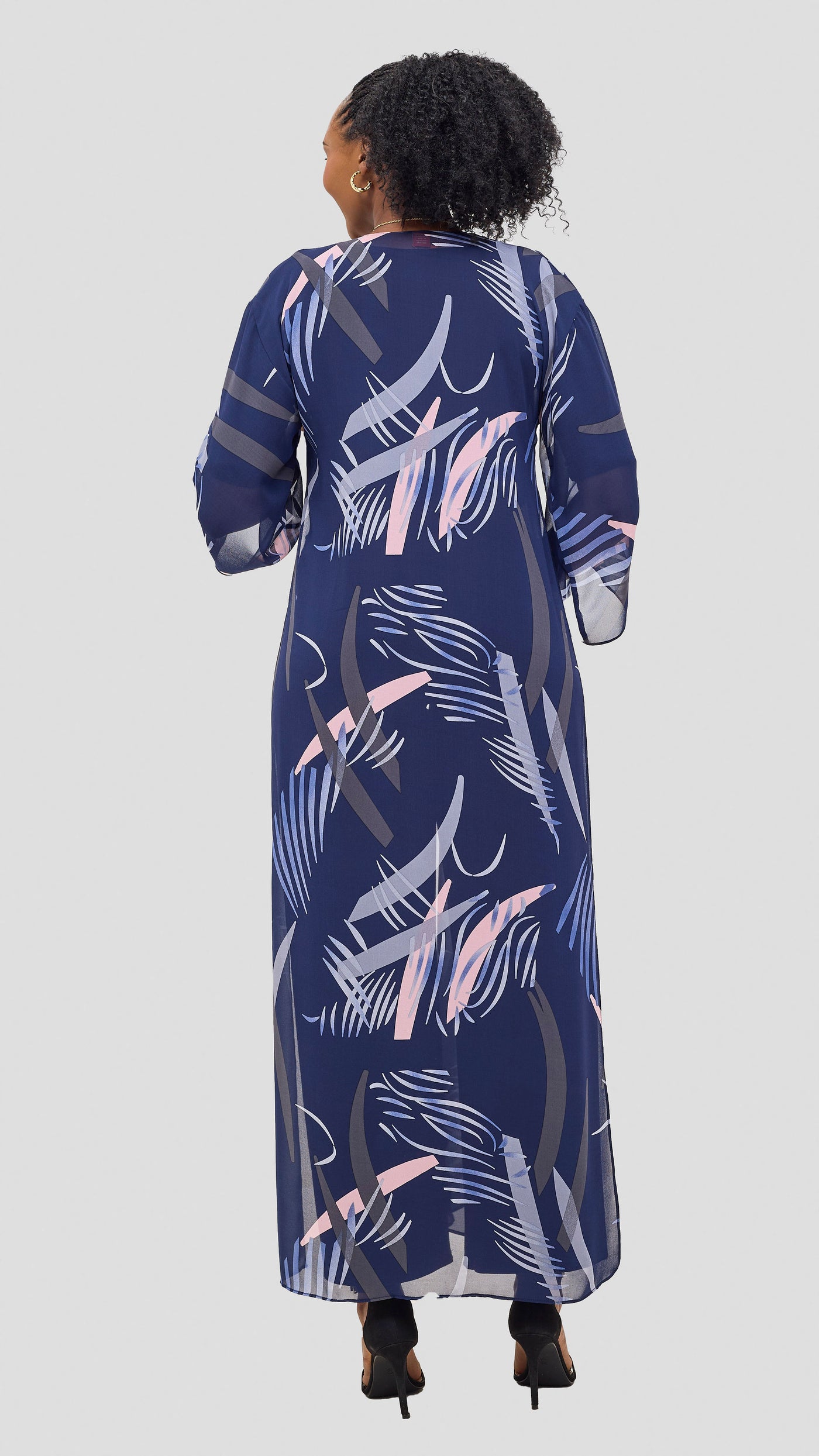 Vivo  Nandi High Slit Kimono - Navy / Grey Print