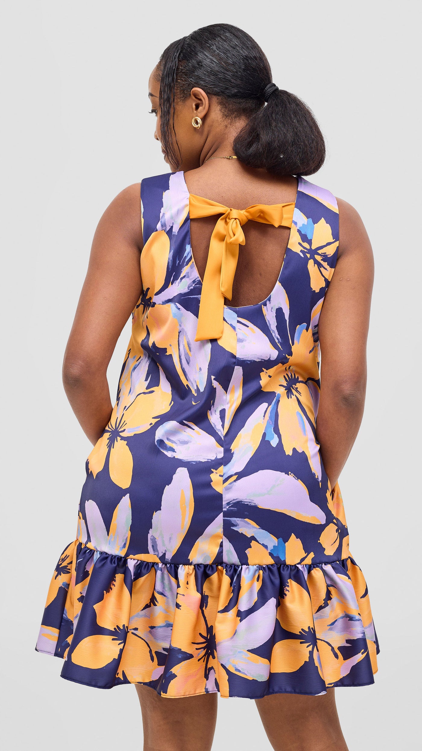 Vivo Iyana Bow Tie Mini Dress - Yellow / Lilac Iya Print