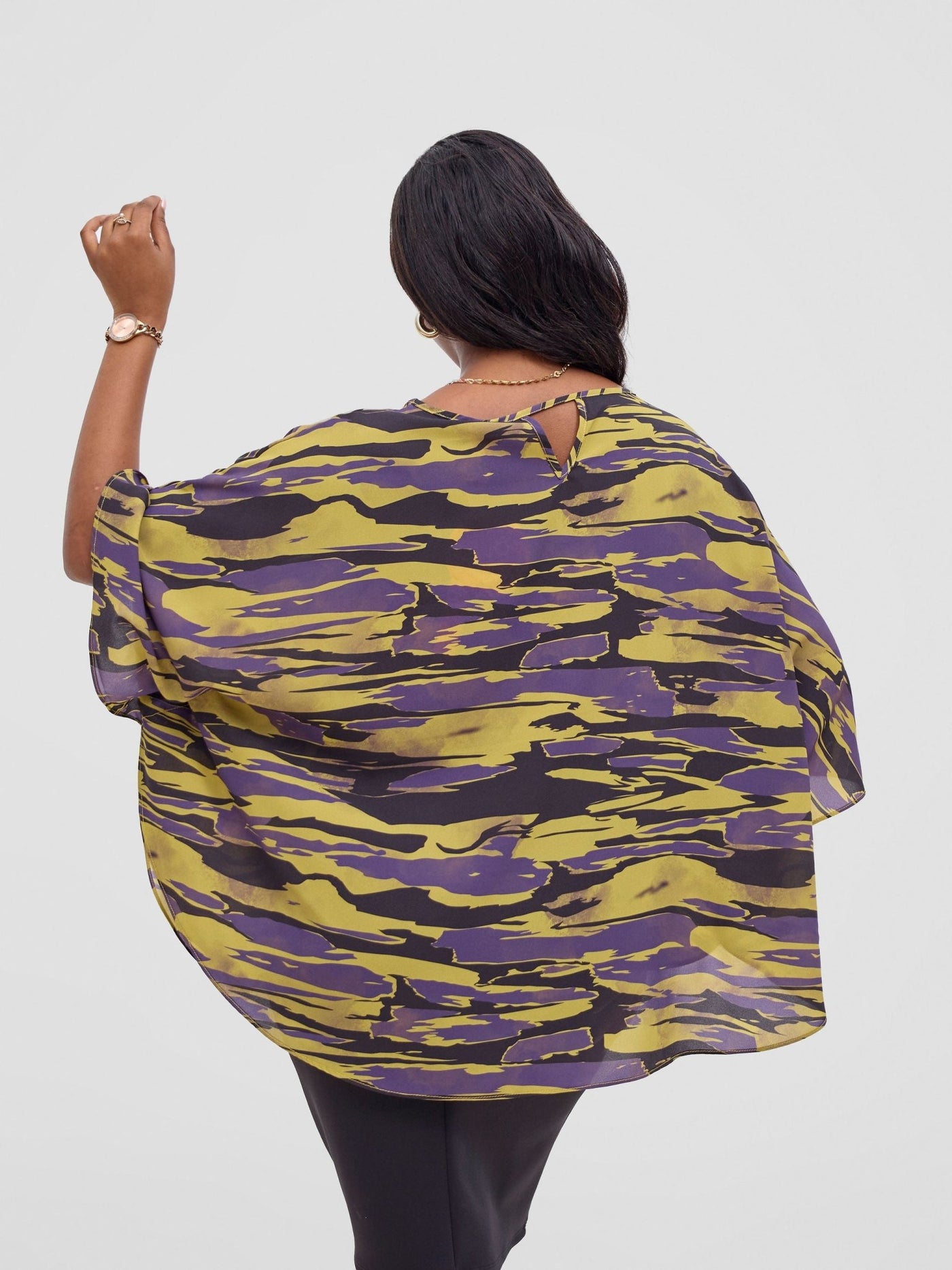Vivo Sakari Circular Loose Top - Yellow / Purple Print - Shopzetu