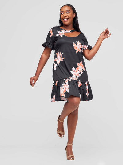 Inroses Hub Stargazer Lilies Dress - Black - Shopzetu