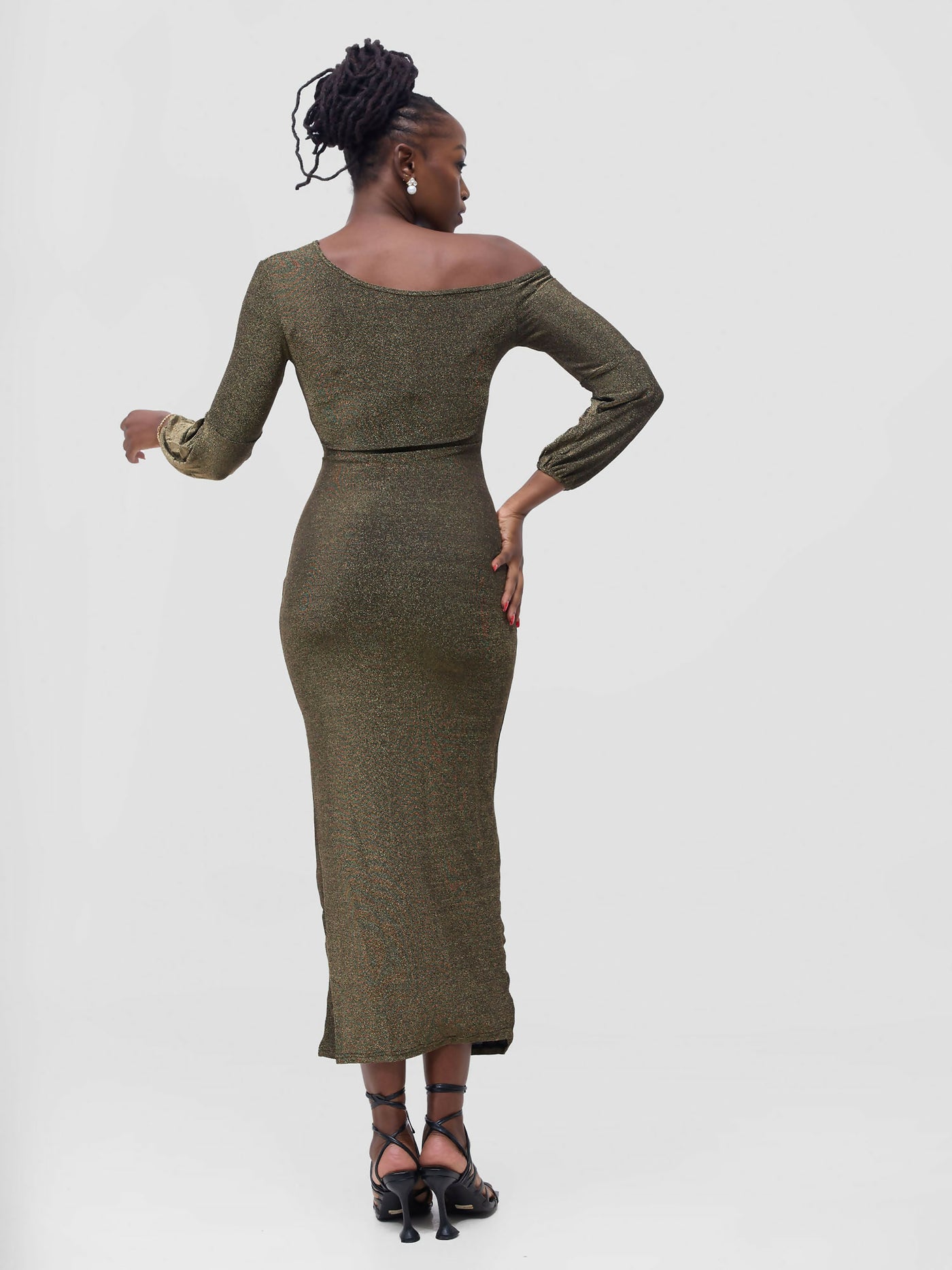 Stylish Sisters Bodycon Shimmering Dress - Brown - Shopzetu