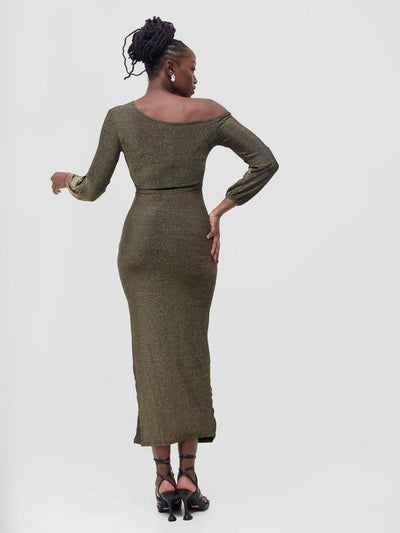 Stylish Sisters Bodycon Shimmering Dress - Brown - Shopzetu