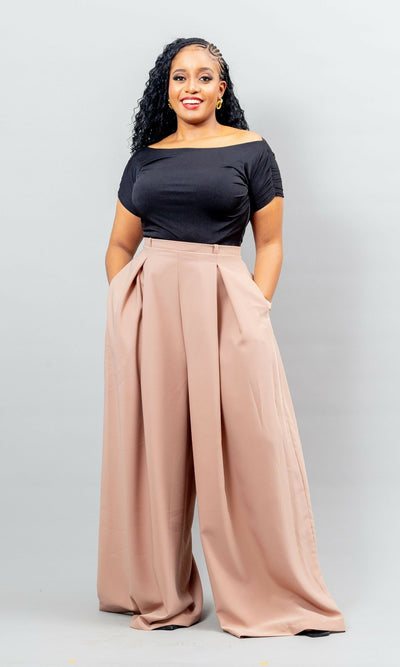 African Yuva Wide Leg Pant - Nude - Shopzetu