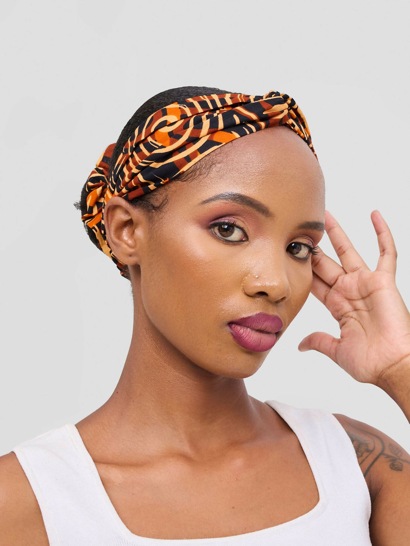 Proverbs 1 Twist Spirited Coil Headgear - Brown Print - Shopzetu