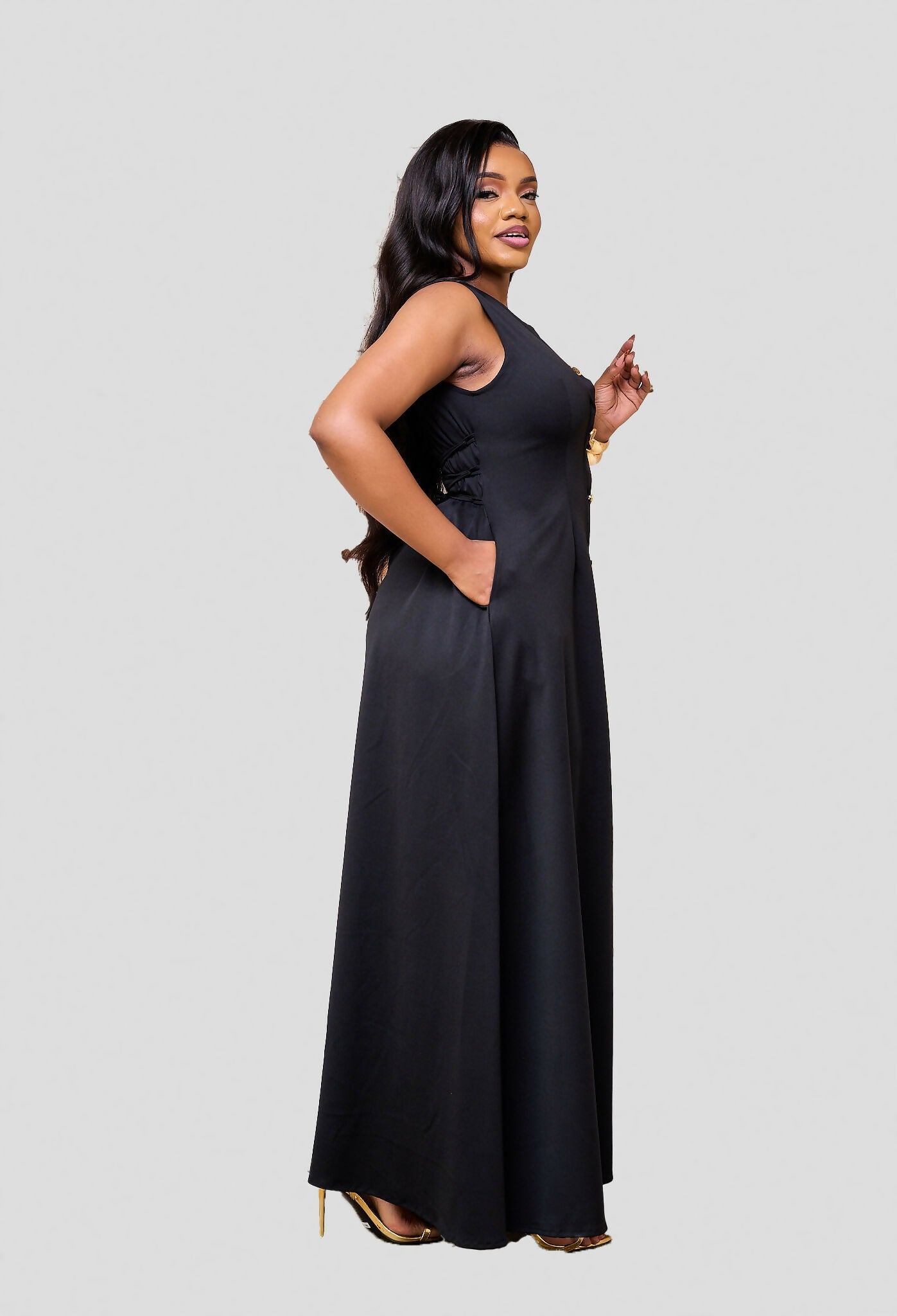 Plainchic Gold Button Dress - Black