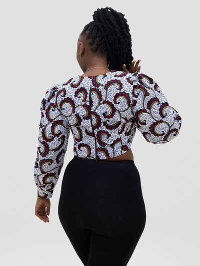 Gravio Fashions Gemini Crop Top - White / Brown - Shopzetu