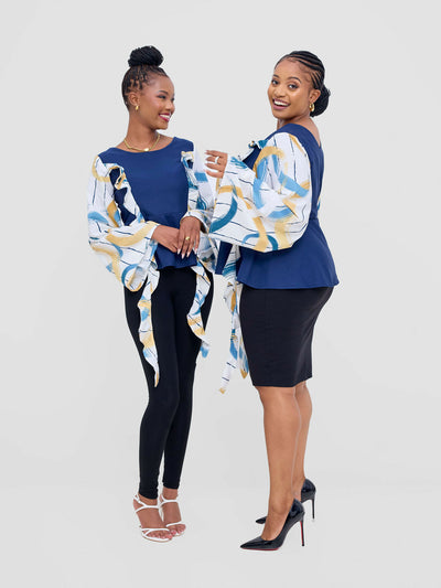 DnD Couture Didi Luxe Blouse Top - Navy Blue - Shopzetu