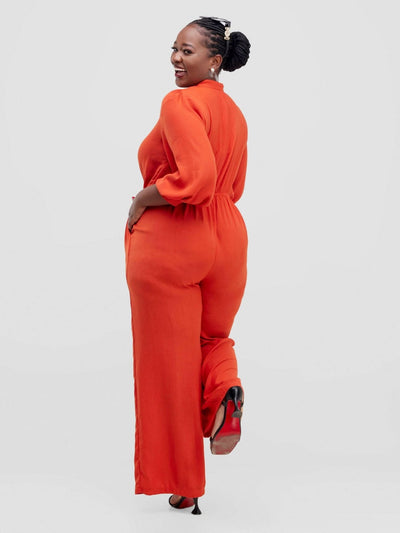 Aramay Orchid Stand Collar Jumpsuit - Orange - Shopzetu