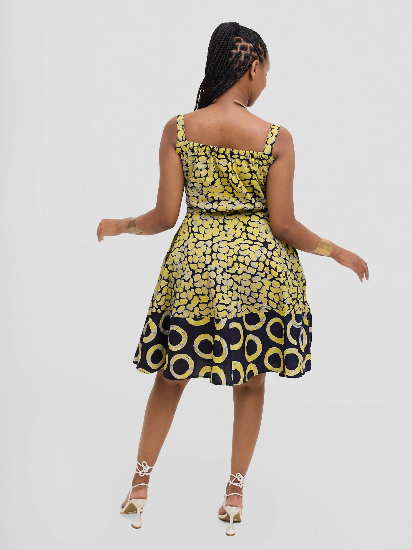 The Fashion Frenzy Printed Nuru Corset Skater Dress - Yellow - Shopzetu