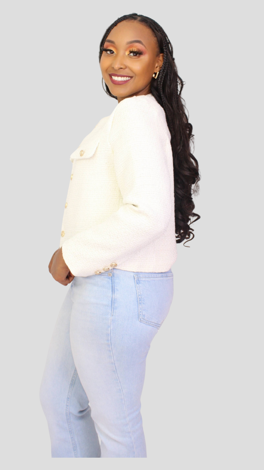 The Fashion Frenzy  Élan Buttoned Jacket - White