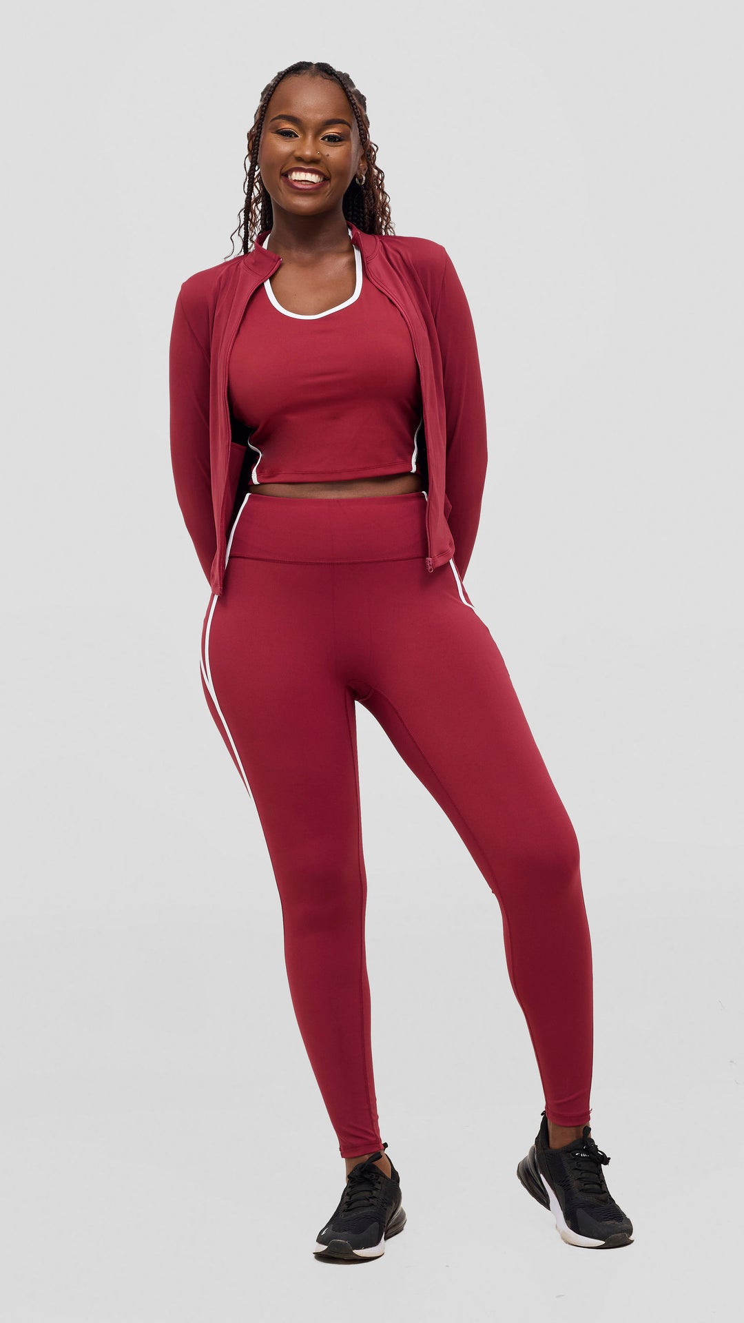 Flen Store 3 -Piece Sport Vest Bra, Leggings, Jacket Set - Red
