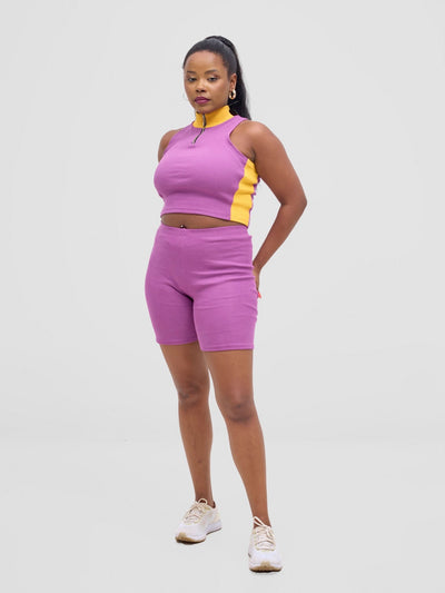 Zoya Vasha Sleeveless Turtleneck Top - Purple / Yellow - Shopzetu