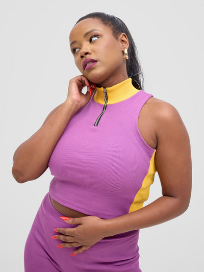 Zoya Vasha Sleeveless Turtleneck Top - Purple / Yellow - Shopzetu