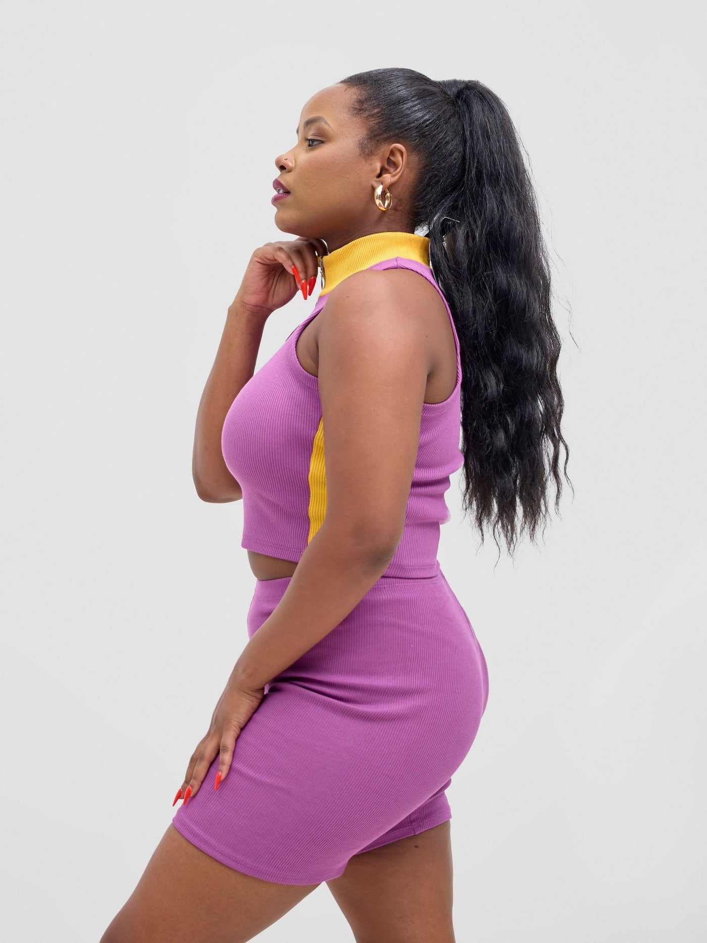 Zoya Vasha Sleeveless Turtleneck Top - Purple / Yellow - Shopzetu