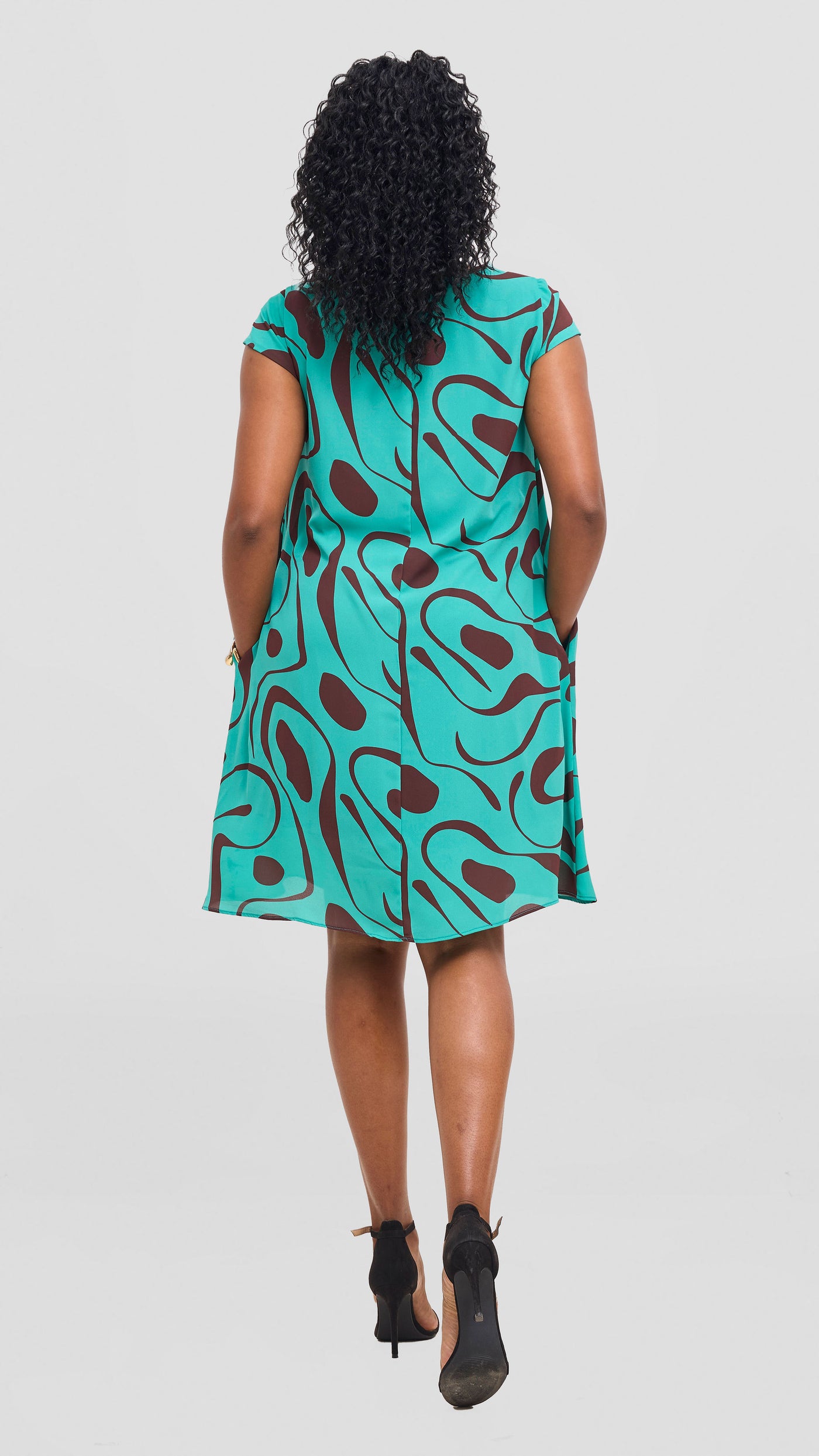 Vivo Sierra Cap Sleeve Tent Chiffon Dress - Sea Green / Burgundy Mohi Print