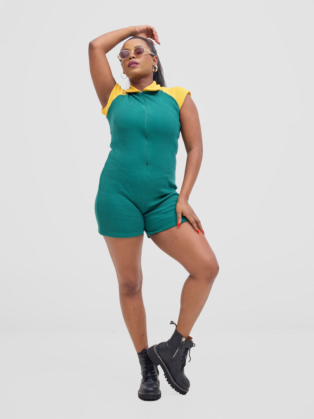 Zoya Vasha Raglan Sleeve Playsuit - Green / Yellow