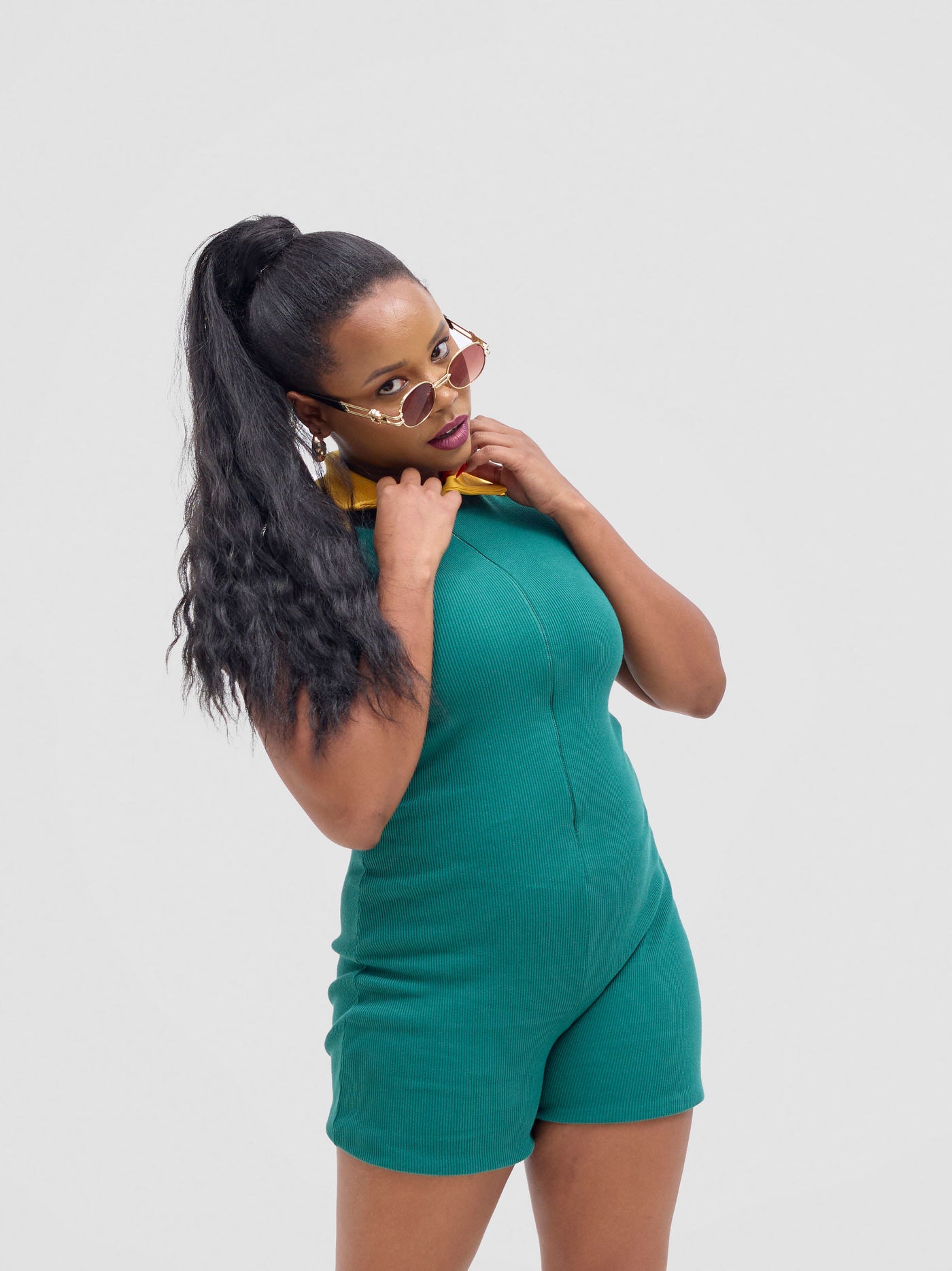 Zoya Vasha Raglan Sleeve Playsuit - Green / Yellow
