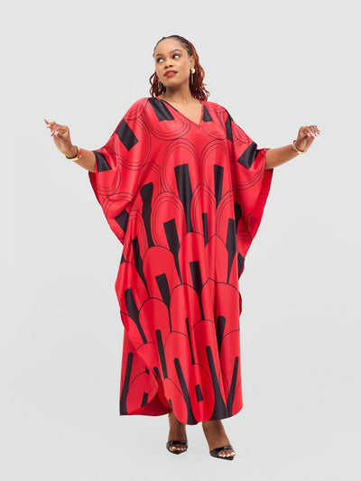 Vivo Amai Maxi Kaftan Dress - Red / Black Lango Print - Shopzetu