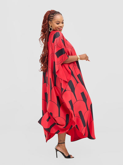 Vivo Amai Maxi Kaftan Dress - Red / Black Lango Print - Shopzetu