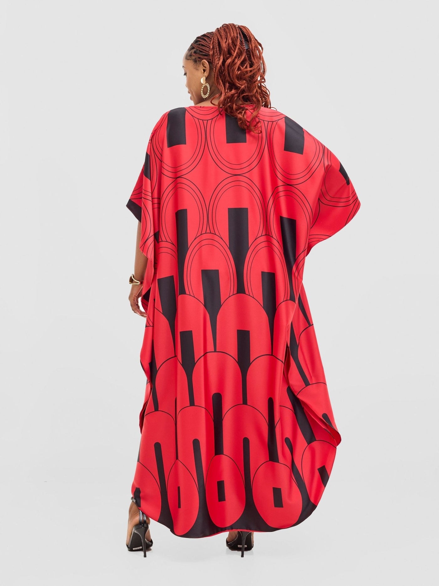 Vivo Amai Maxi Kaftan Dress - Red / Black Lango Print - Shopzetu