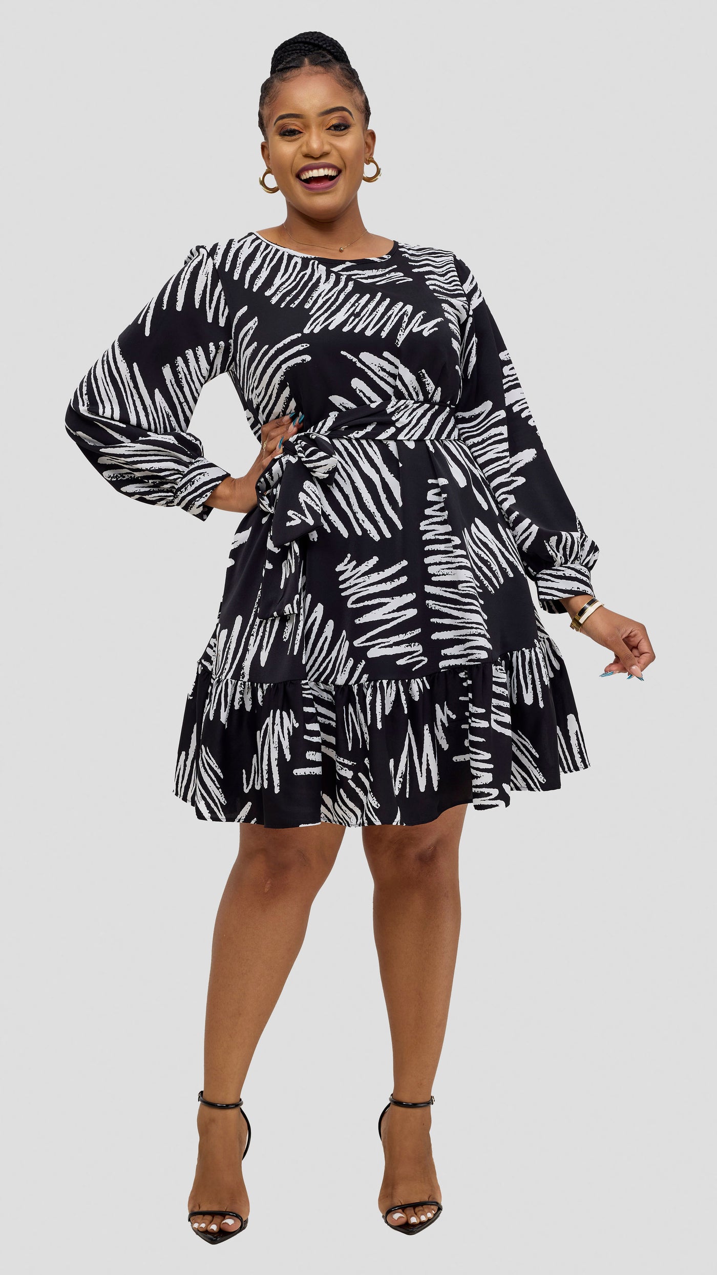 Vivo Serwa Tent Dress - Black / White Print
