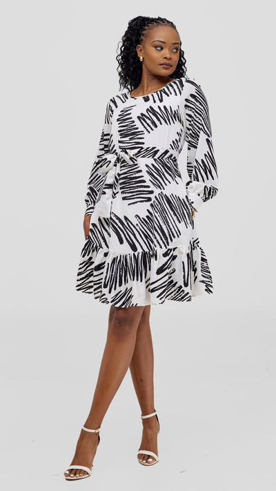 Vivo Serwa Tent Dress - White / Black Print